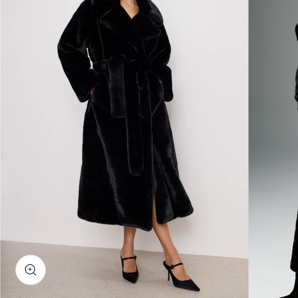 Good American Black Faux Fur Coat
